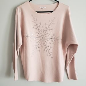 Chic Blush Sweater with Snowflake Embellishment